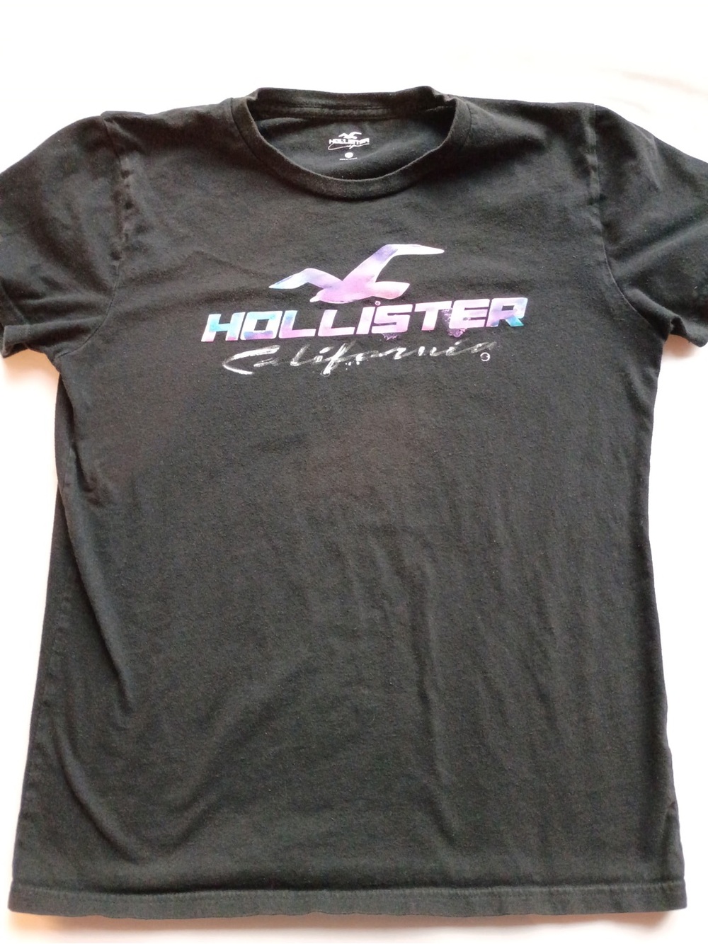 Hollister Black Tee with Multicolor Iridescent Logo